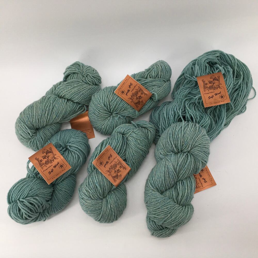 6 Hanks Fingerlakes Woolen Mill 2-Ply Soft Wool Sage Green Yarn Lot Boho Craft